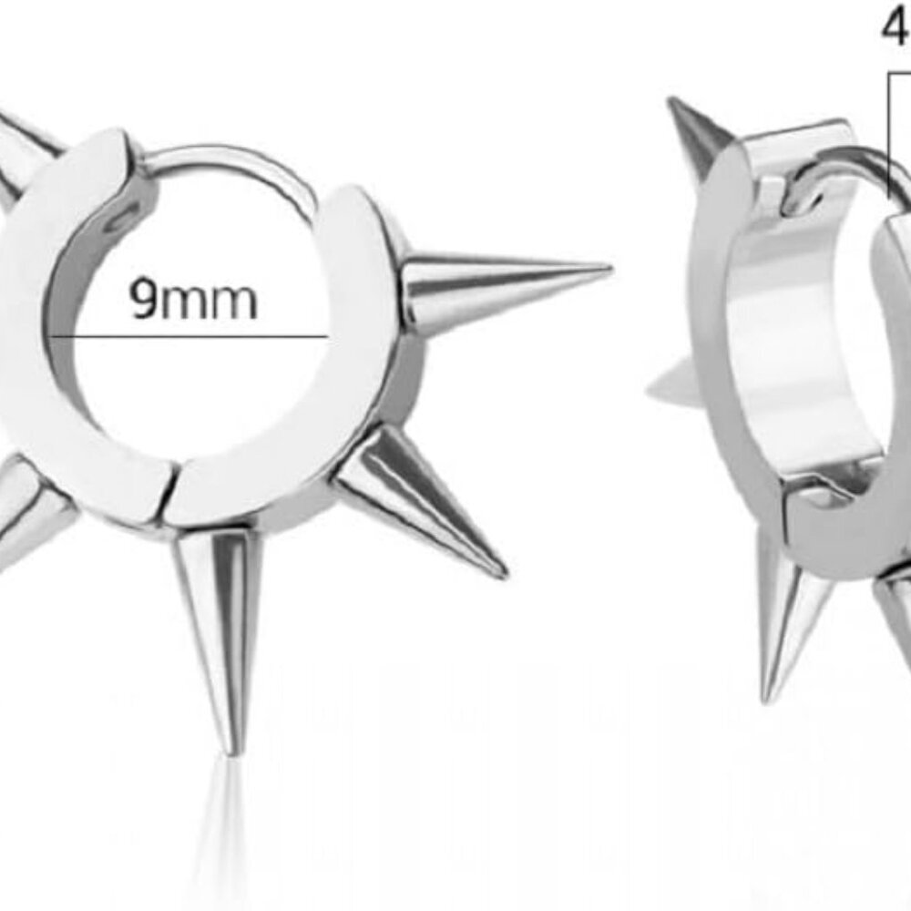 Stainless Steel Hoop Earrings Multi 6mm Spike Lined Huggie Pair Jewelry - Picture 2 of 8